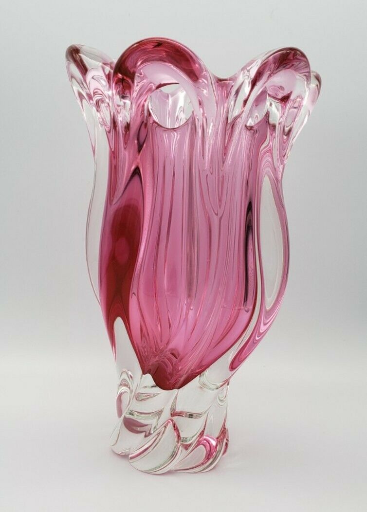 Egermann Bohemian Czech Crystal Pink Vase Clear Bottom