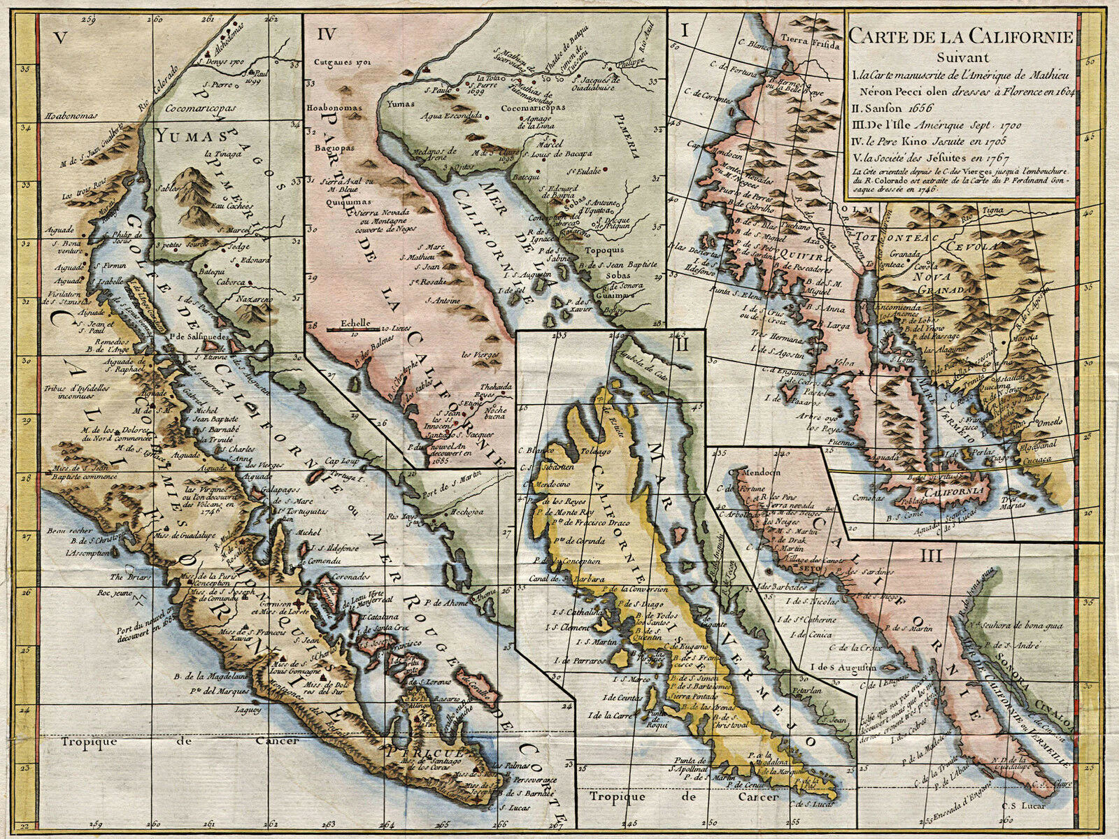 Baja California Map In Five Different States 1656-1767 Home School 11x15 Poster