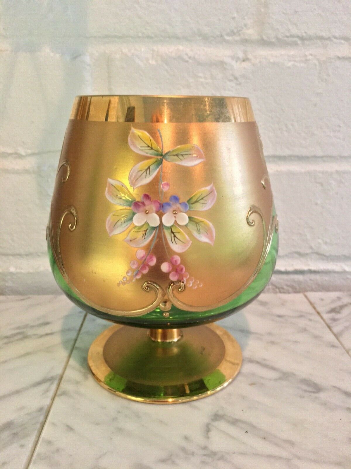 Egermann Czech Bohemian Art Glass  jar.  raised Enameled Flowers. Deep Gold Trim