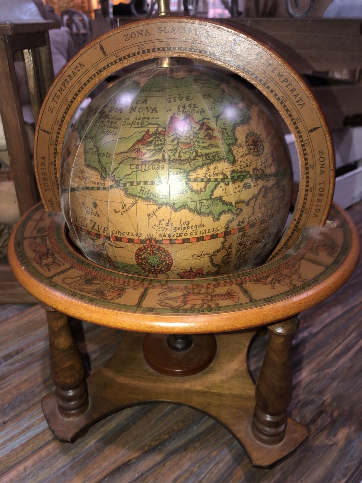 Terrestrial 1507 Globe Vtg Italian Made Reproduction 10" Table Top Art Deco