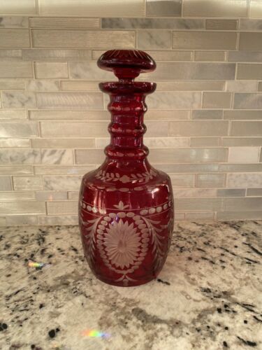 Egermann Ruby Red Cut To Clear Decanter Stopper 101/4