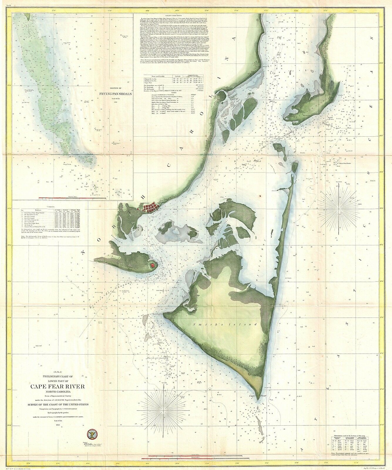 1855 Coastal Survey Map Nautical Chart Cape Fear And Vicinity North Carolina