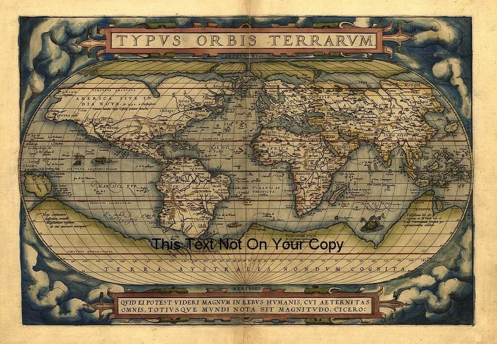 Large A1 Abraham Ortelius 1570 Reproduction Old Antique World Map Plan Poster