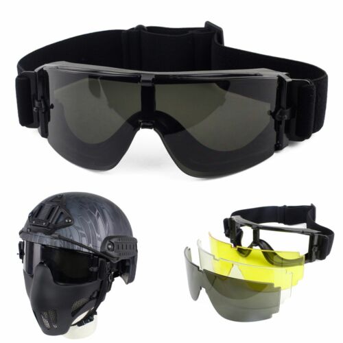 3 Lens Tactical UV-400 Protection Goggles Eye Wear Safety Airsoft  Glasses NEW