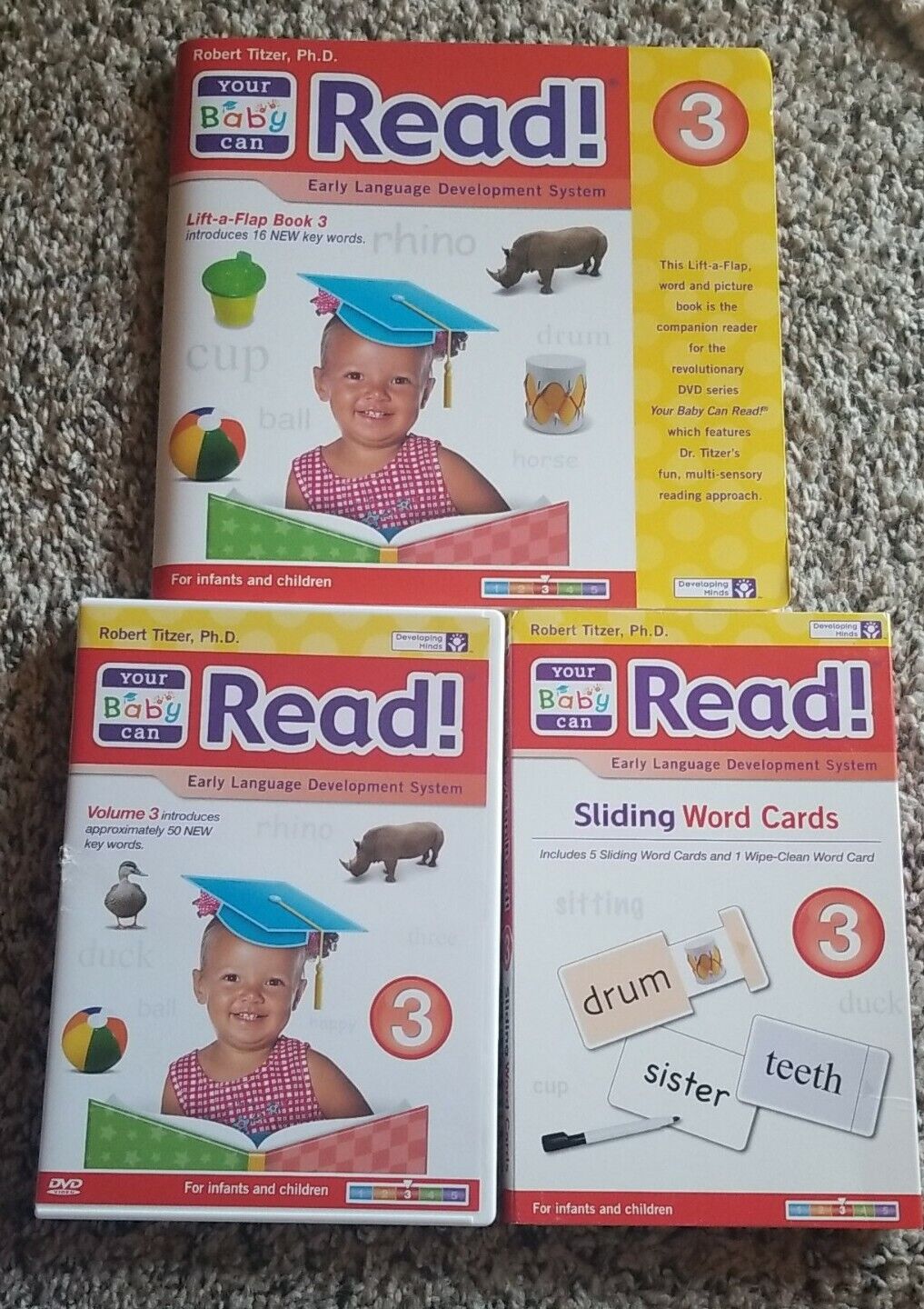 Your Baby Can Read Volume 3 ~ Lot of  ~Sliding Word Cards, Book & DVD