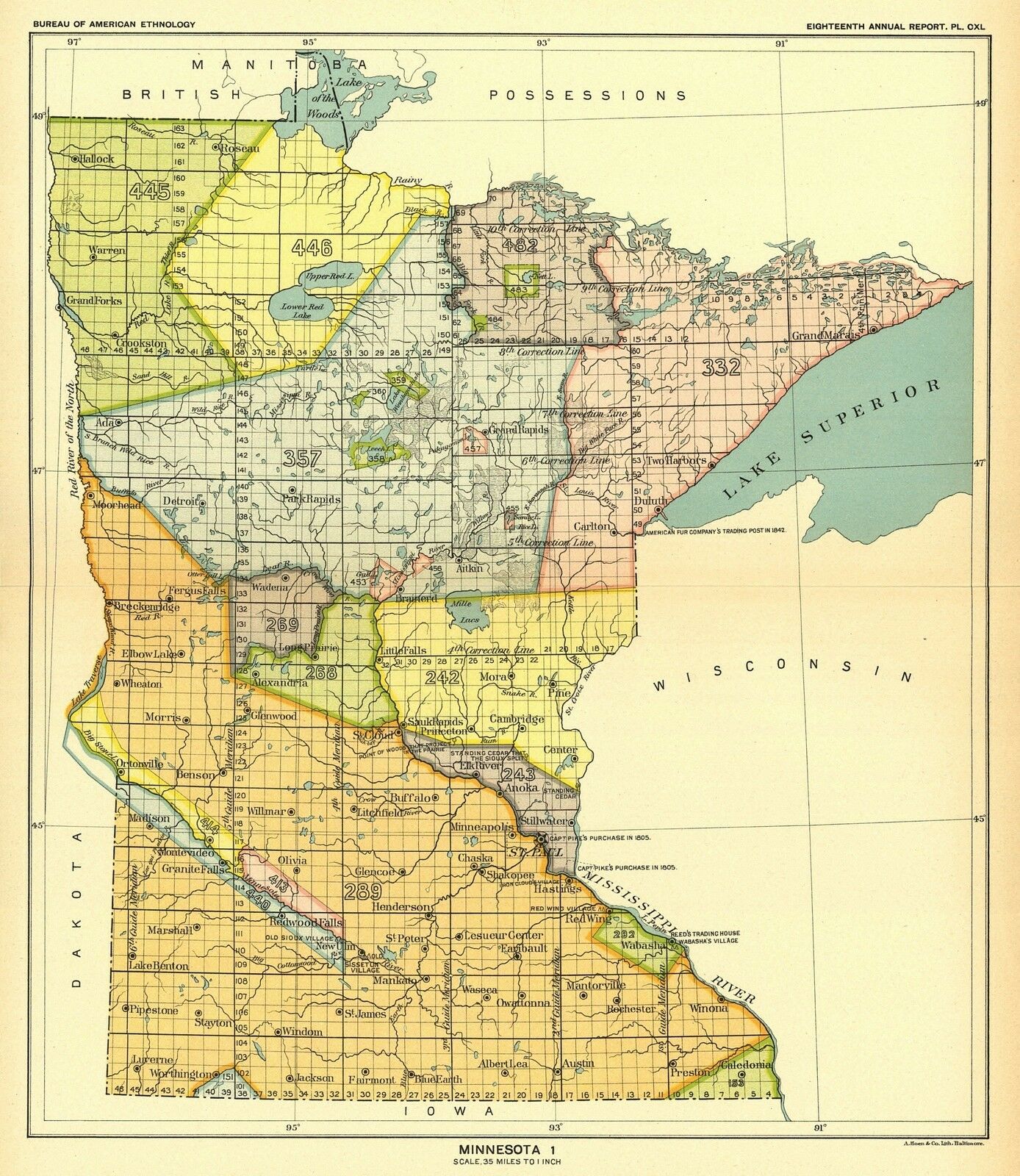 1896 map Minnesota 1 United States Indian land cessions POSTER 33