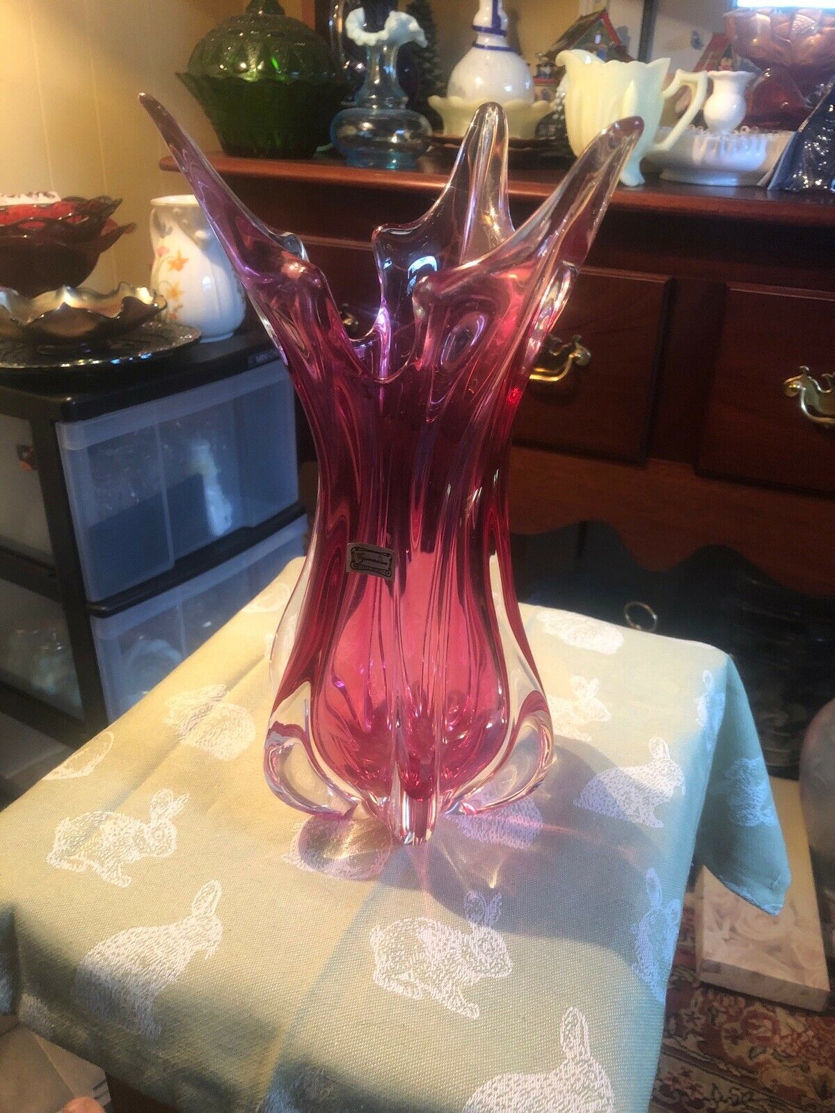 Bohemain Czech Art glass Mid Century Free Form vase  Egermann w/ Label