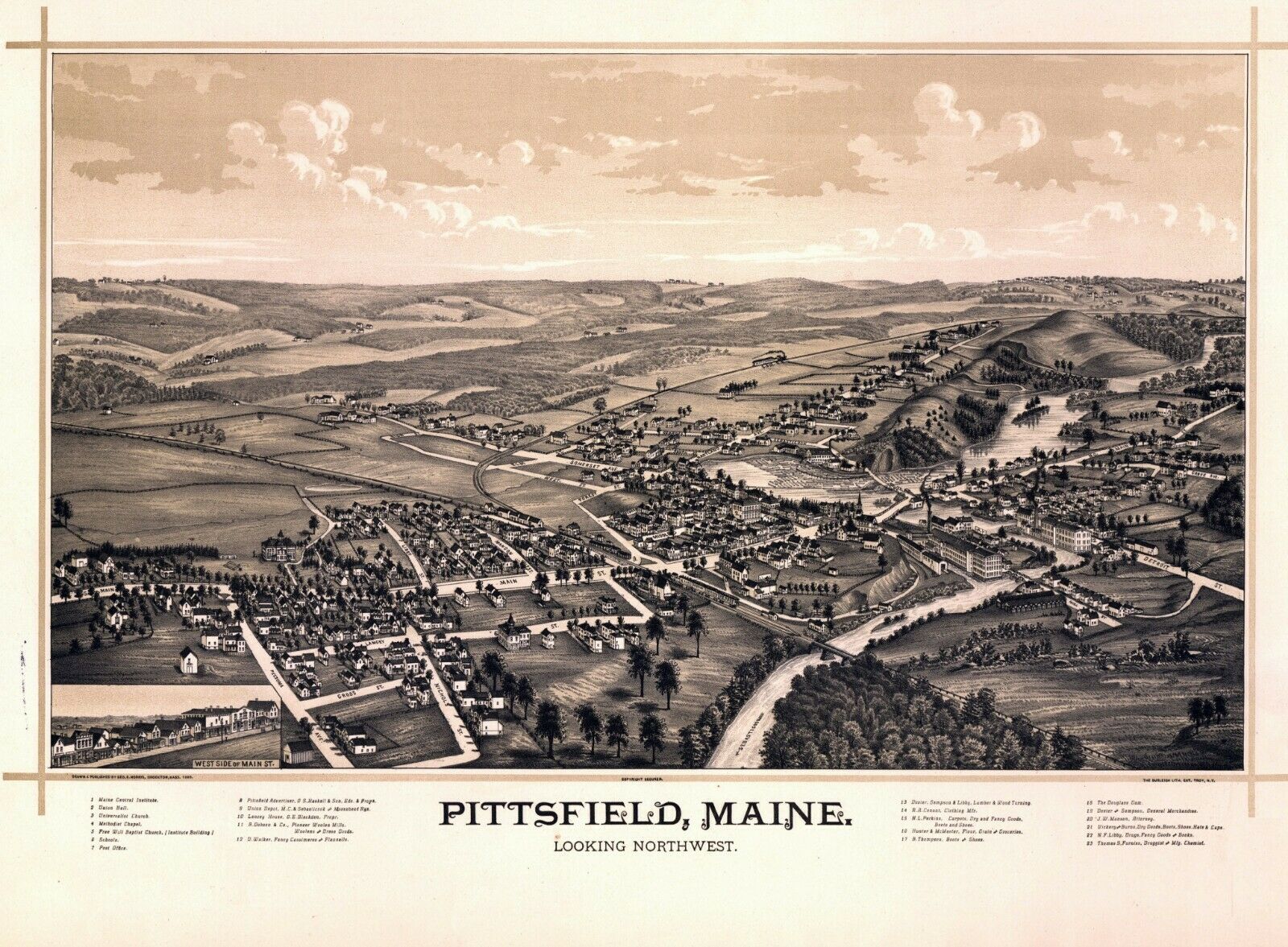 1889 Pittsfield Antique Maine Map Somerset County Me 16