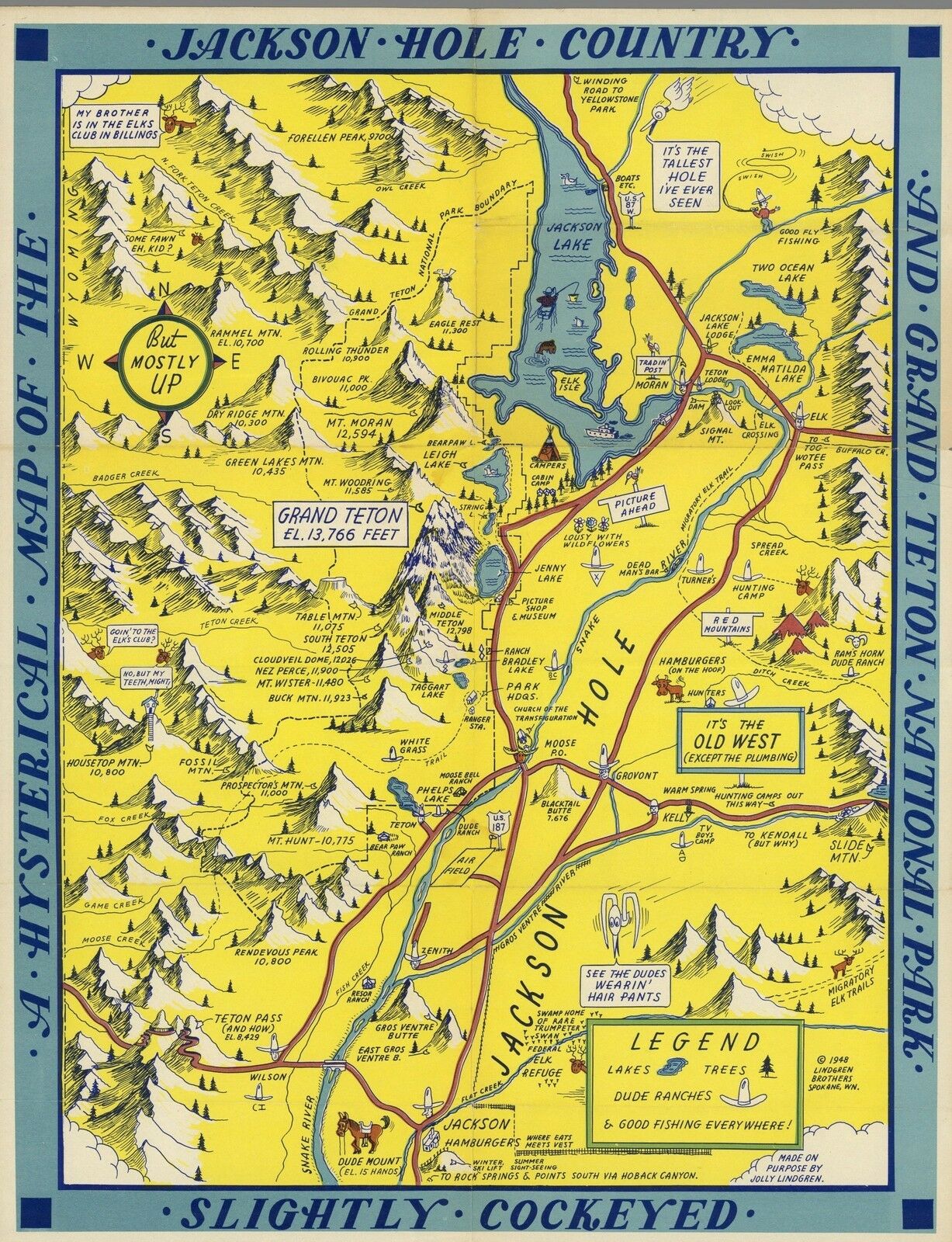 1948 Pictorial Hysterical Map Jackson Hole Country Grand Teton Park Poster 9945