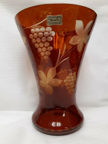 Egermann Czech Republic Signed Ruby Red Crystal Cut To Clear Vase 8 1/8